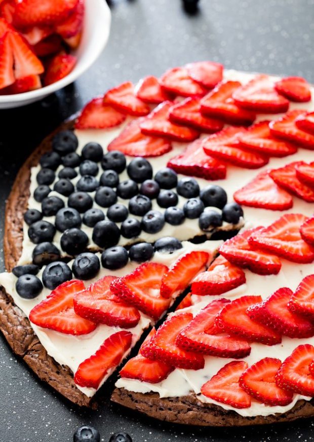 Red, White and Blue Brownie Pizza